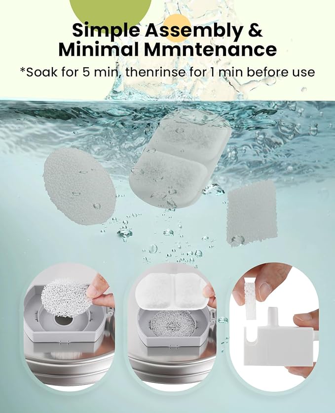 Oneisall PWF-002 Replacement Filters 8 Pack for 7L Stainless Steel Dog Water Fountain