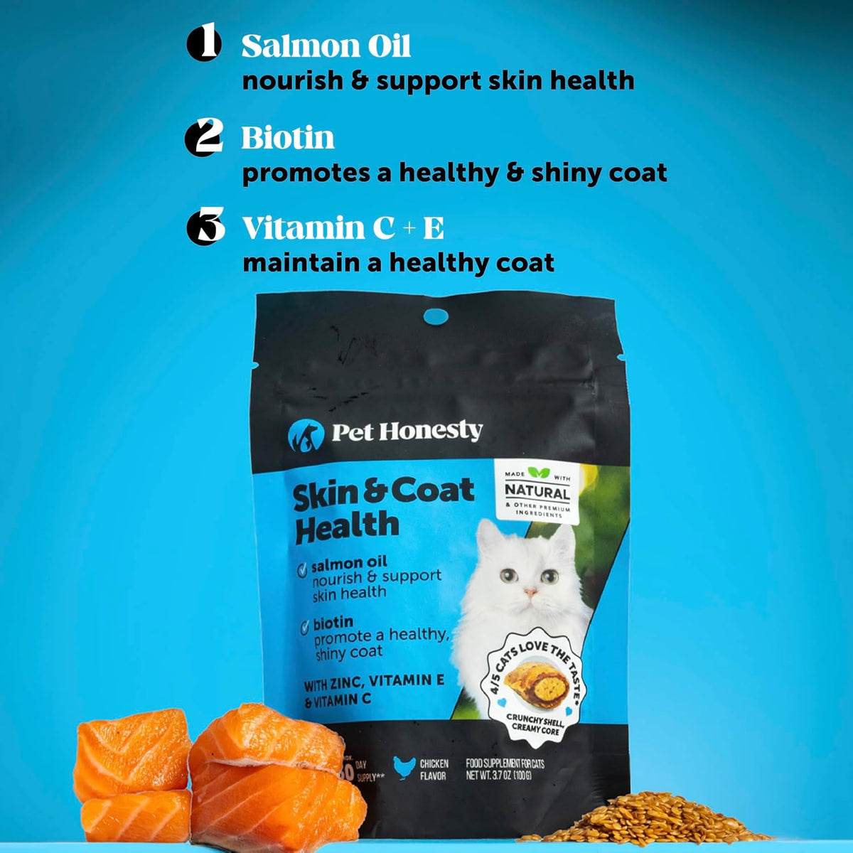 Pet Honesty Omega 3 Cat Skin & Coat Supplement Crunchy & Creamy Chews
