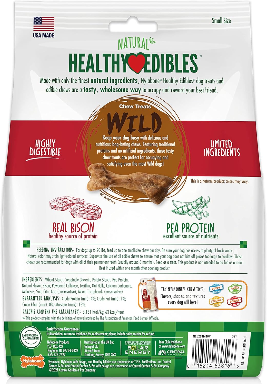 Nylabone Healthy Edibles Wild Bison Natural Dog Treats Small 16 Count