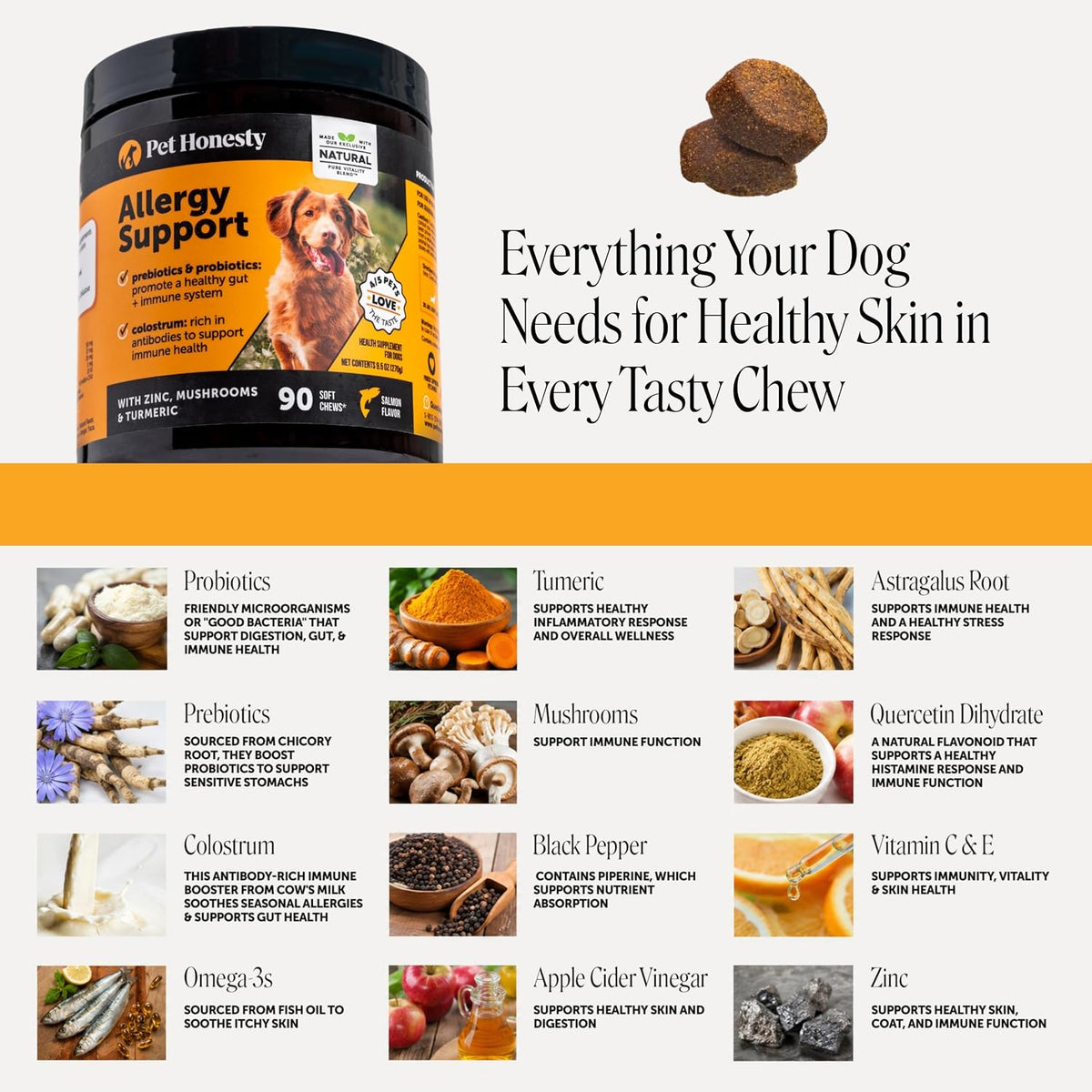 PetHonesty Allergy Relief & Immunity Soft Chews for Dogs with Salmon Oil