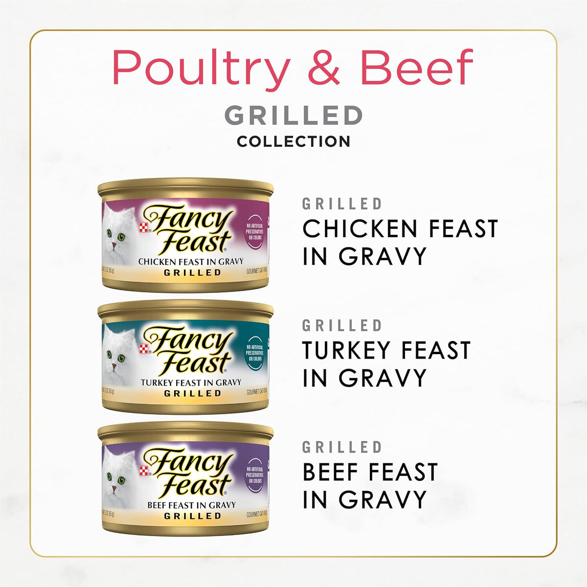 Fancy Feast Grilled Wet Cat Food Poultry & Beef Variety Pack 30 x 3 oz Cans