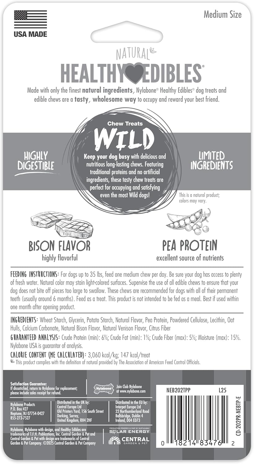 Nylabone Healthy Natural Edibles Wild Bison Dog Chews Medium 2 Count