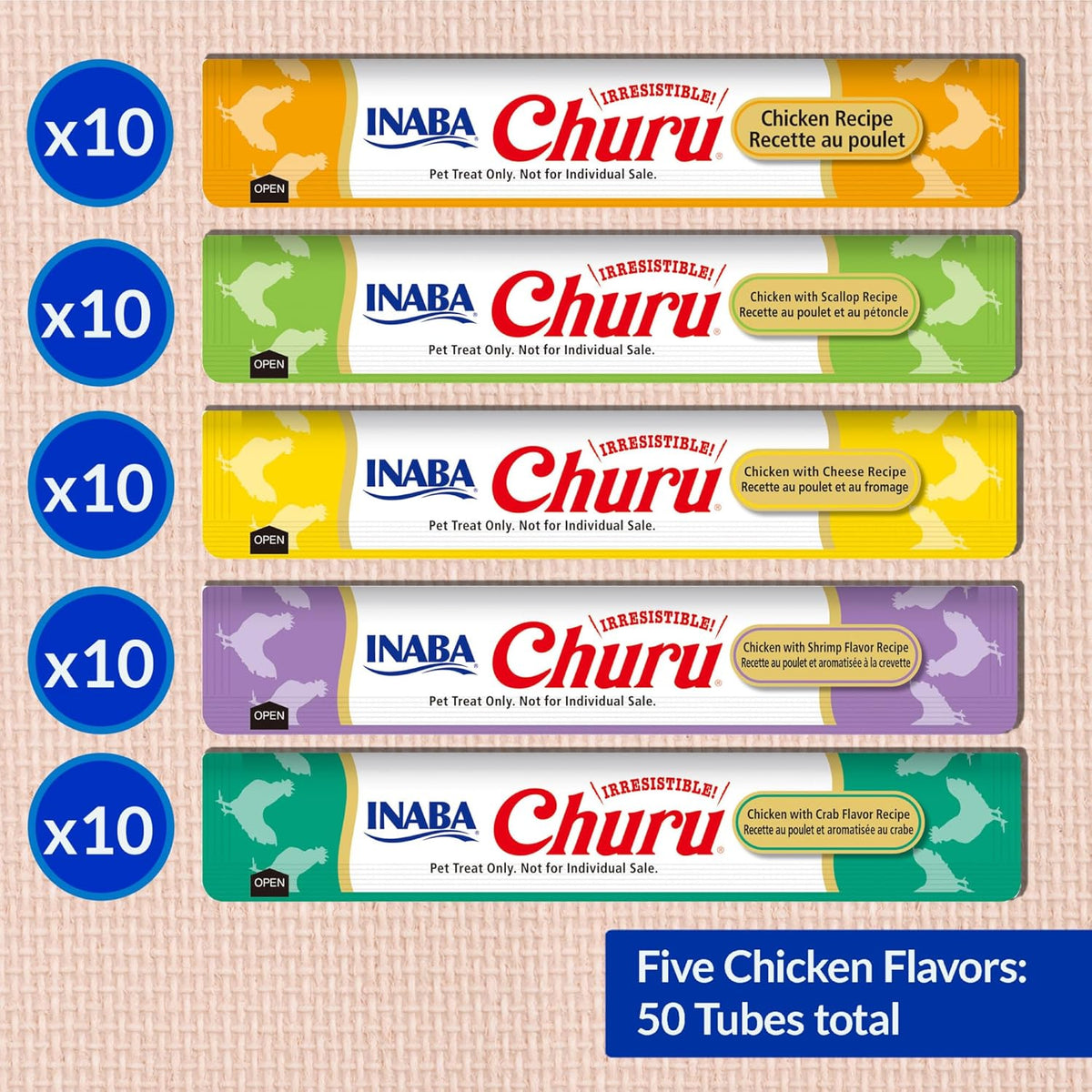 INABA Churu Chicken Variety Grain-Free Creamy Lickable Cat Treats 14g x 50 Tubes