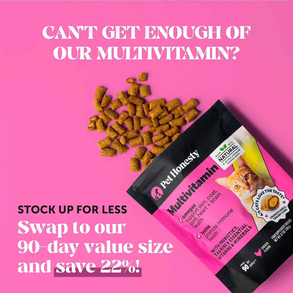 Pet Honesty Cat "Multivitamin Crunchy & Creamy" Chews with Omega 3