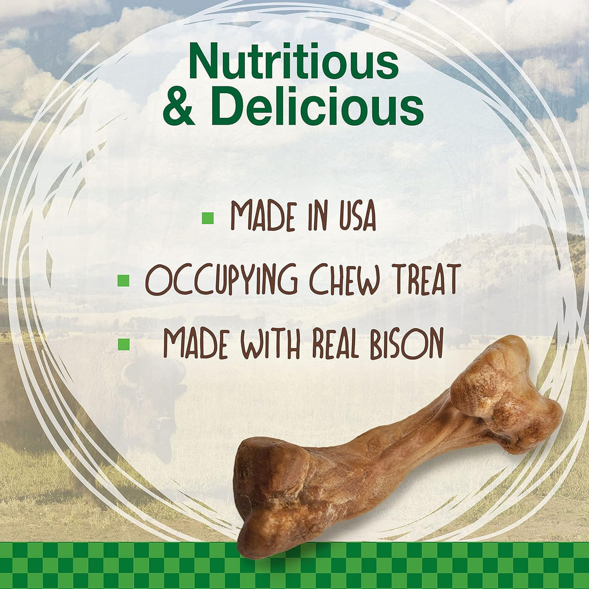 Nylabone Healthy Natural Edibles Wild Bison Dog Chews Medium 2 Count