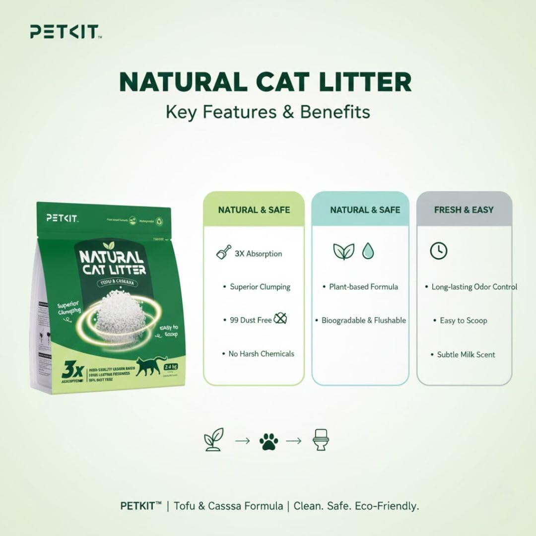 PETKIT Natural Cassava Flushable Dust-Free Plant-Based Clumping Litter 3.2 KG