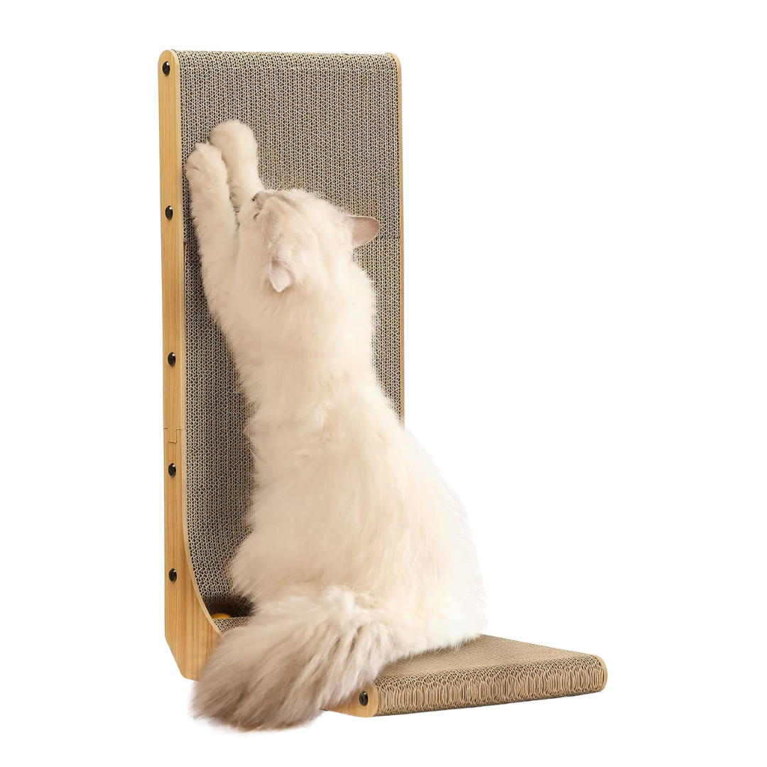 L-Shaped Wall Mounted Cat Scratcher with Ball Toy 26.8 Inch