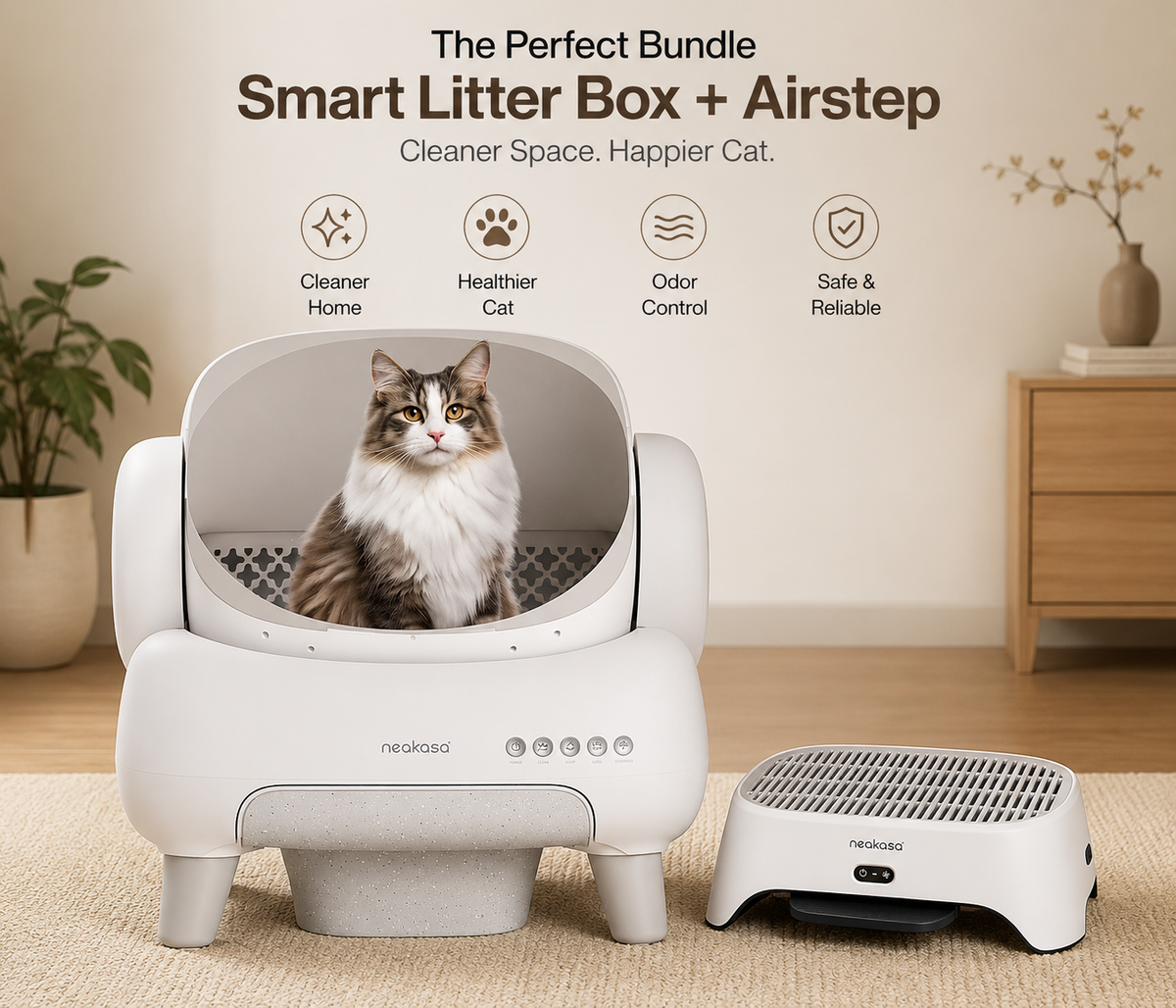Neakasa M1 Plus White Self-Cleaning Cat Litter Box + FREE Neakasa AirStep Ramp
