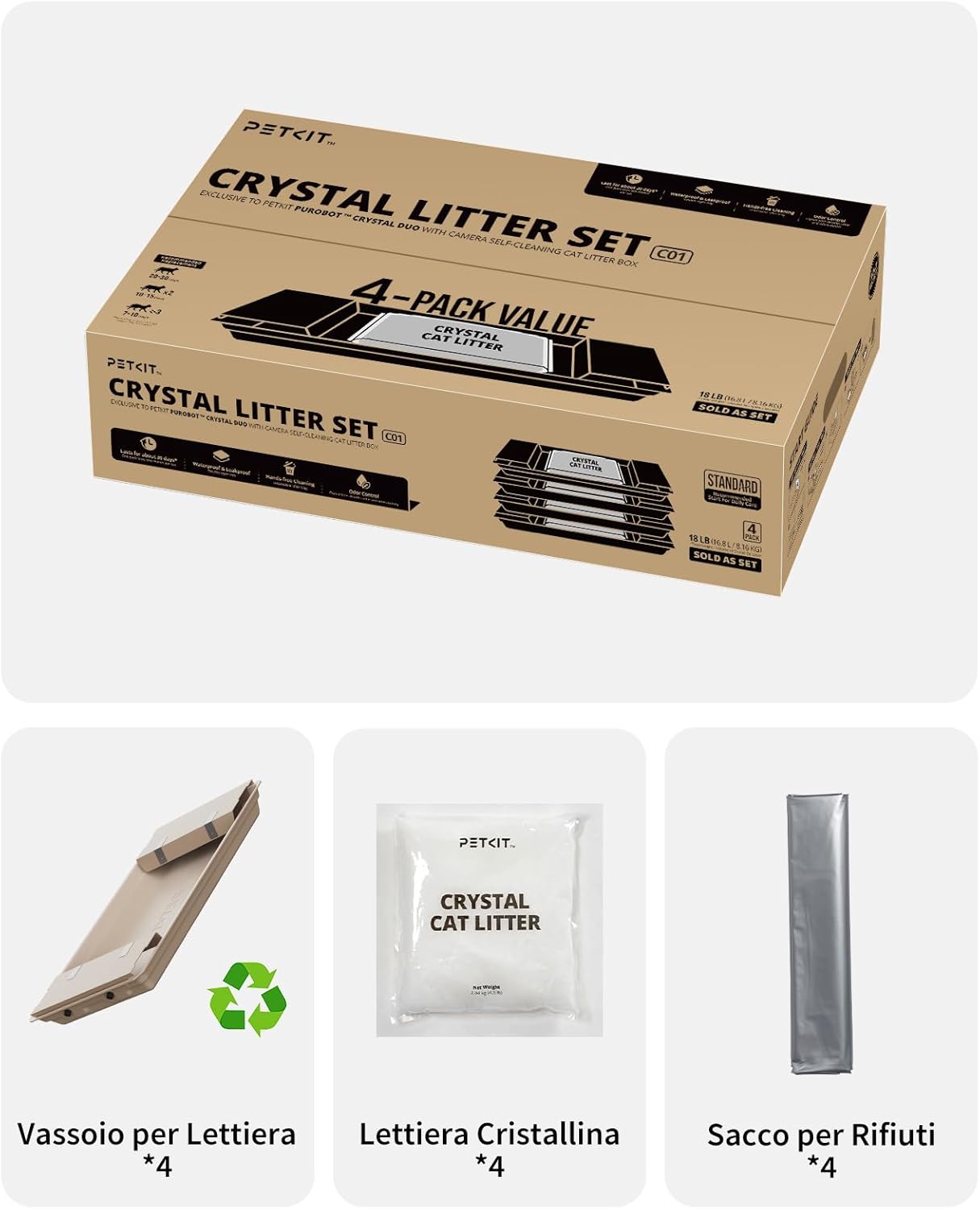 PETKIT Crystal Cat Litter Box for PUROBOT Crystal Duo | 4 Disposable Bags UAE