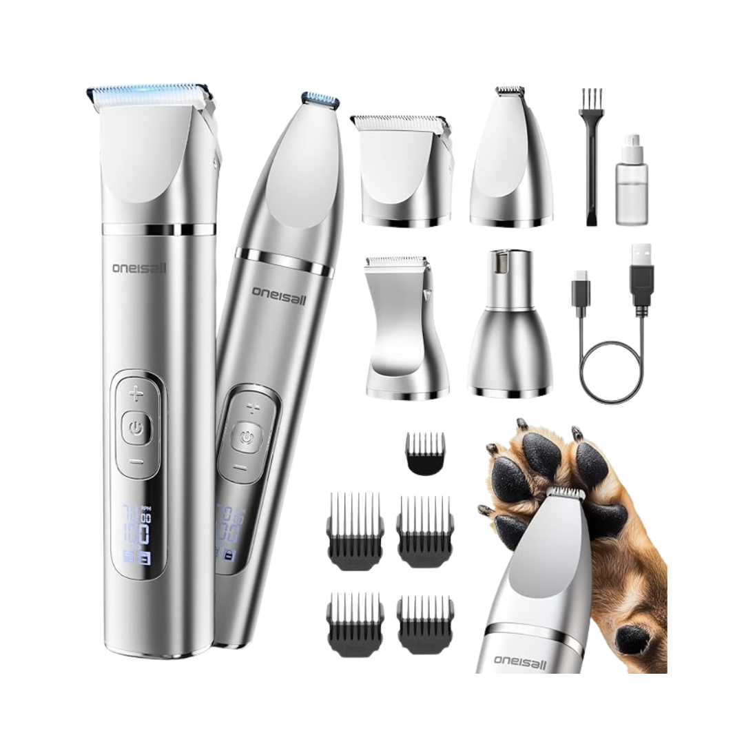 Oneisall FC08 4 In 1 Dog & Cat Clipper Set IPX7 Waterproof Grooming Kit with Nail Grinder