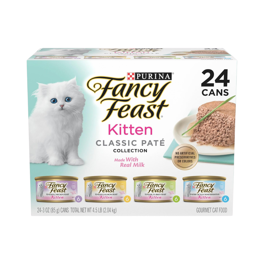 Fancy Feast Grain Free Kitten Wet Cat Food Variety Pack 24 x 3 oz Cans