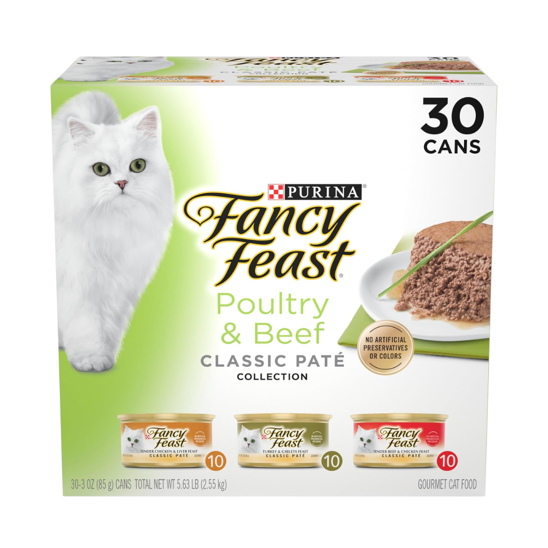 Fancy Feast Grain Free Pate Poultry & Beef Variety Pack 30 x 3 oz Cans