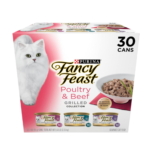 Fancy Feast Grilled Wet Cat Food Poultry & Beef Variety Pack 30 x 3 oz Cans