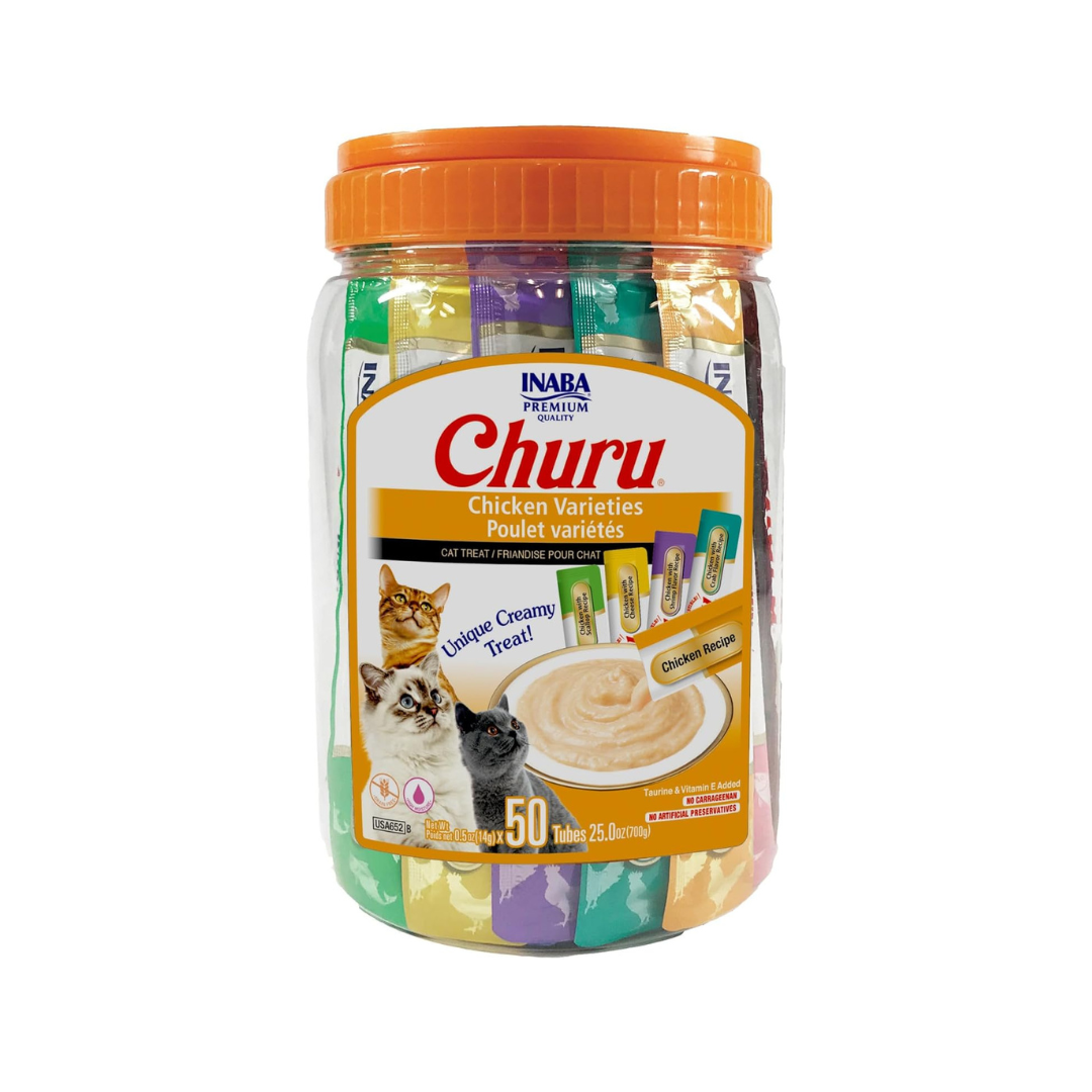 INABA Churu Chicken Variety Grain-Free Creamy Lickable Cat Treats 14g x 50 Tubes