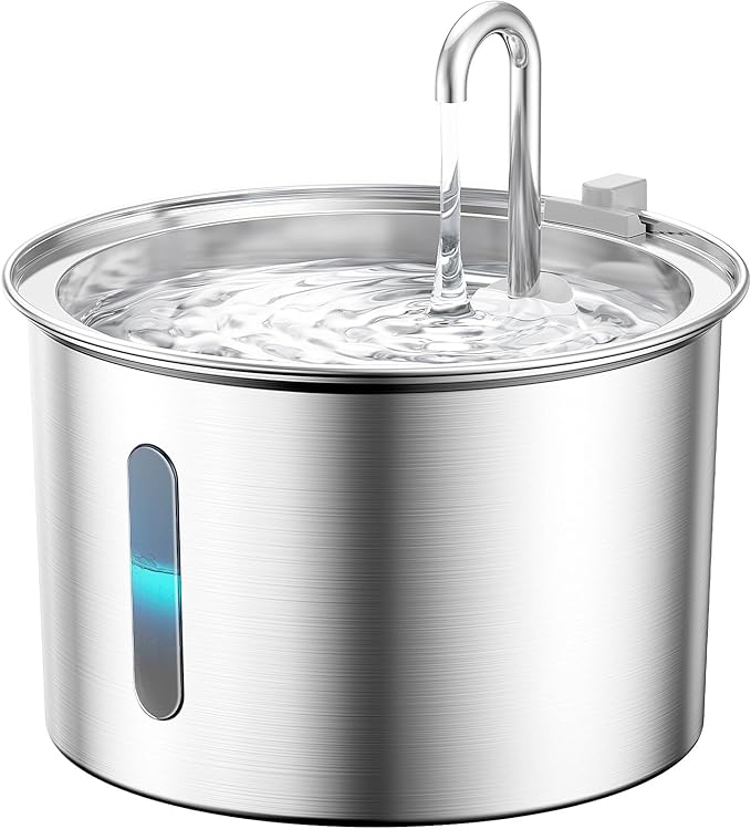 Oneisall 2L Stainless Steel Cat Water Fountain with 3 Replacement Filters