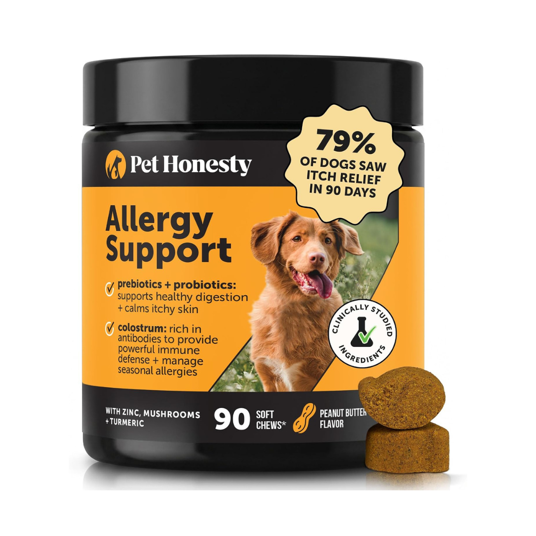 Pet Honesty Probiotics & Salmon Oil Dog Allergy Chews 90 Ct, Itch Relief for Dogs
