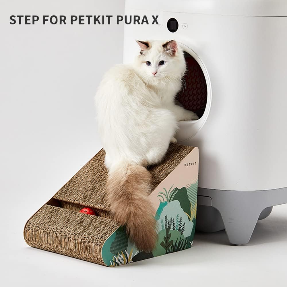 PETKIT Slant Ladder Cardboard Cat Scratcher with bell & Step Stool