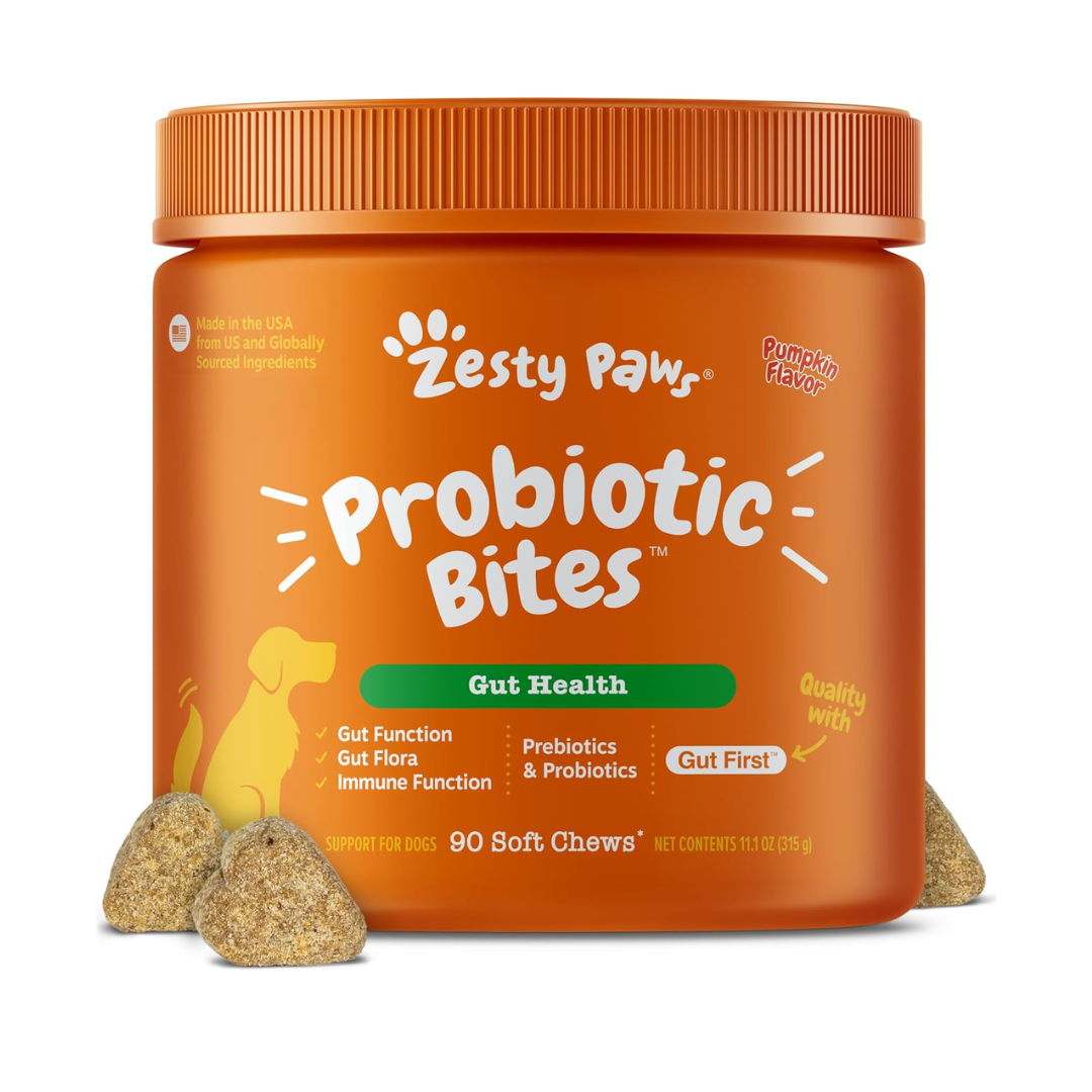 Zesty Paws Probiotic Bites pumpkin Flavor 90 count for Dogs Digestive & Gut Health