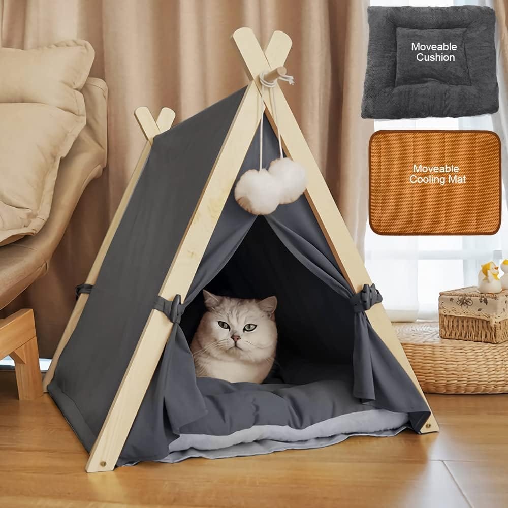 Large Washable Canvas Pet Cat Dog Tent House with Cushion