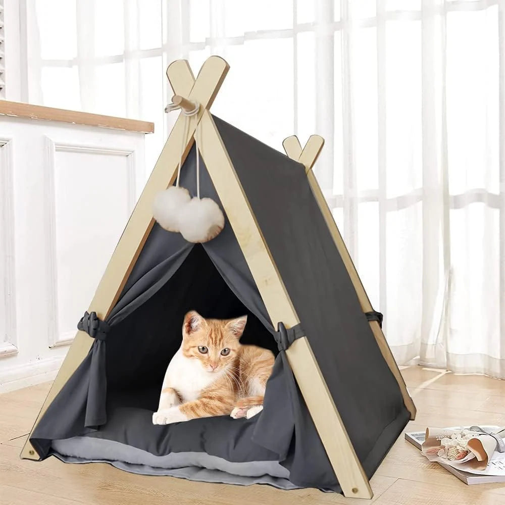 Large Washable Canvas Pet Cat Dog Tent House with Cushion