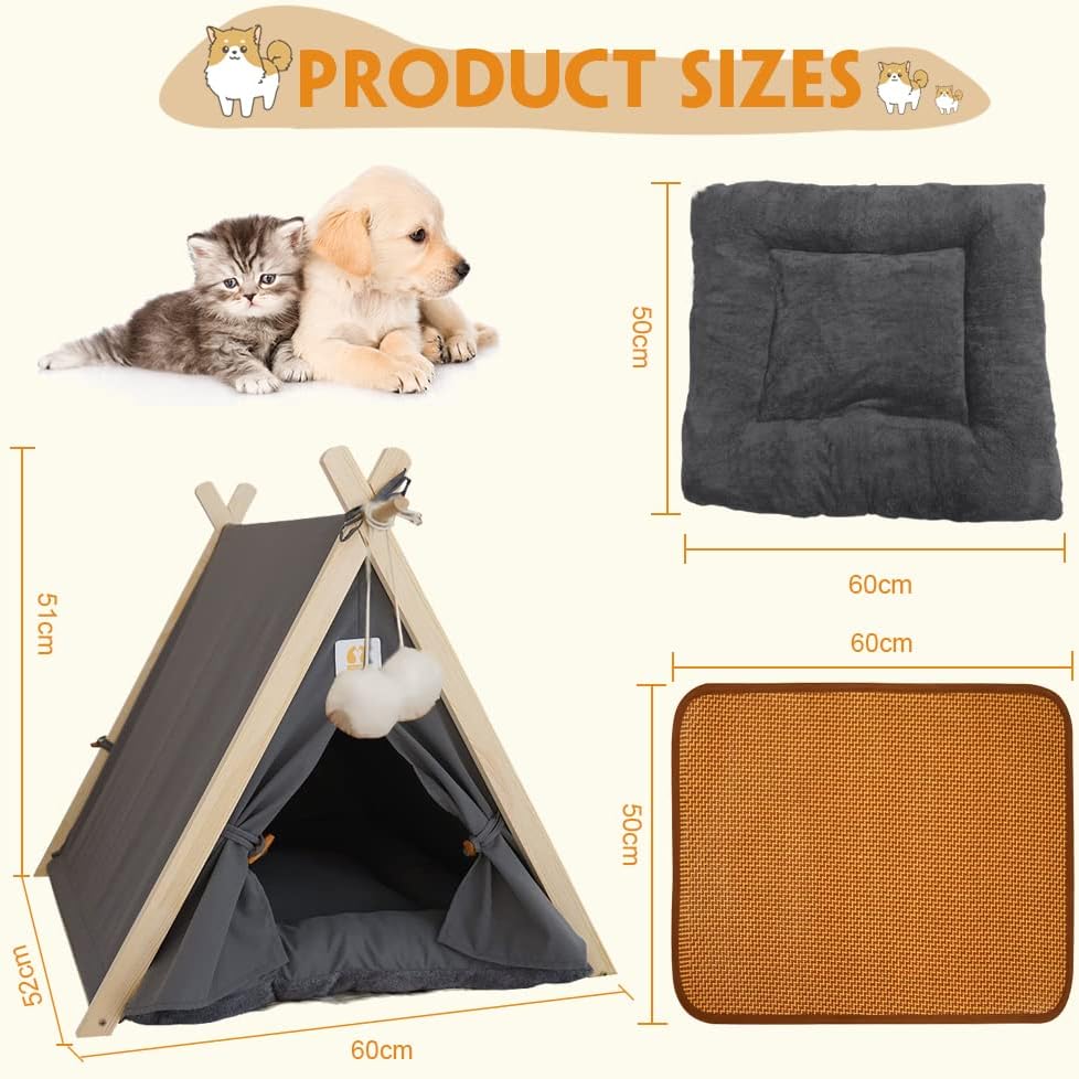 Large Washable Canvas Pet Cat Dog Tent House with Cushion